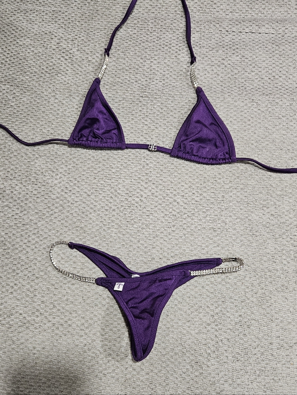 Luxury Teeny B Bikini With Crystal Straps, Ruched Back, XS And S